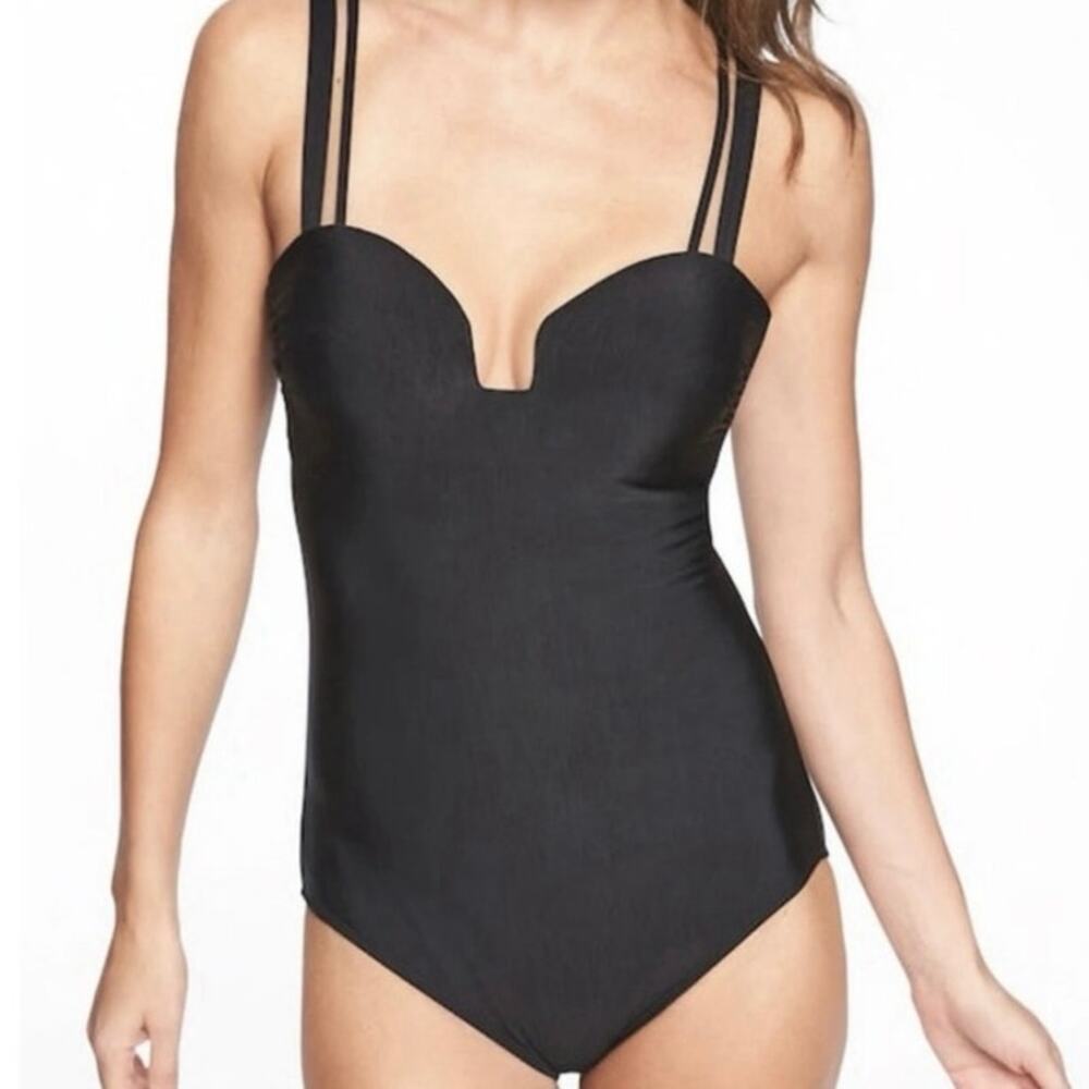 Athleta Aqualuxe Square Plunge One Piece Black Swimsuit XL